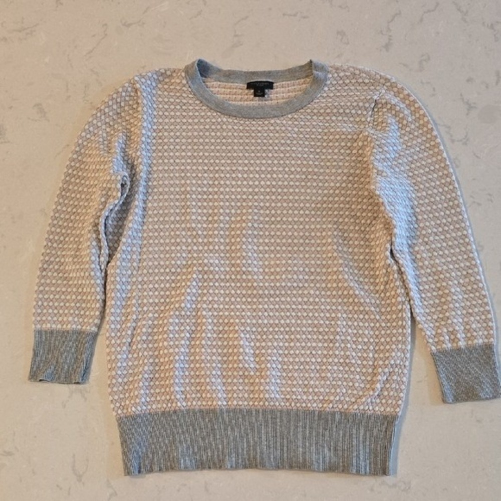 Ann Taylor Factory Womens Grey Pink Honeycomb Knit Crew Neck Sweater Size M